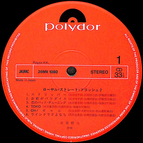沢田研二 / ローヤル・ストレート・フラッシュ 2[※国内盤,品番:28MX 1080］(LPレコード)