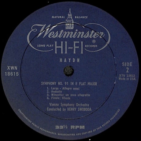 フランツ・ヨーゼフ・ハイドン / Symphony No. 64 In A Major 他 [※輸入盤,生産国:US,品番:XWN 18615］(LPレコード)