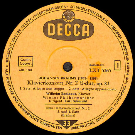 ブラームス,バックハウス 他 / Konzert Nr. 2 Für Klavier Und Orchester [※輸入盤,生産国:Germany,品番:LXT 5365］(LPレコード)