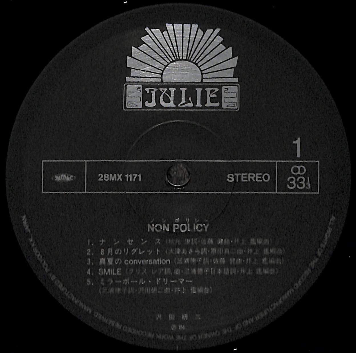沢田研二 / NON POLICY [※国内盤,品番:28MX1171］(LPレコード) |
