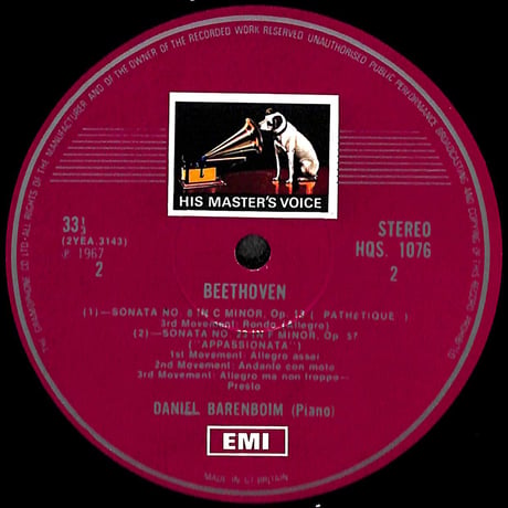 ダニエル・バレンボイム / Beethoven Sonatas: Pathétique・Appassionata・Moonlight [※輸入盤,生産国:UK,品番:HQS 1076］(LPレコード)