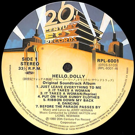 Hello Dolly! Original Motion Picture Soundtrack Album [※国内盤,品番:RPL-6001］(LPレコード)