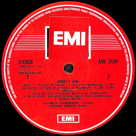 エリーザベト・シュヴァルツコップ / Songs I Love [※輸入盤,生産国:UK,品番:ASD 3124］(LPレコード)