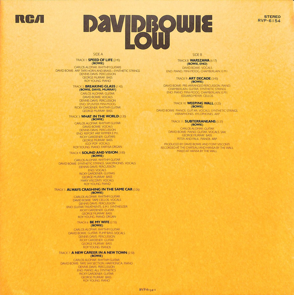 デビッド・ボウイ / ロウ [※国内盤,品番:RVP-6154］(LPレコード) | Book