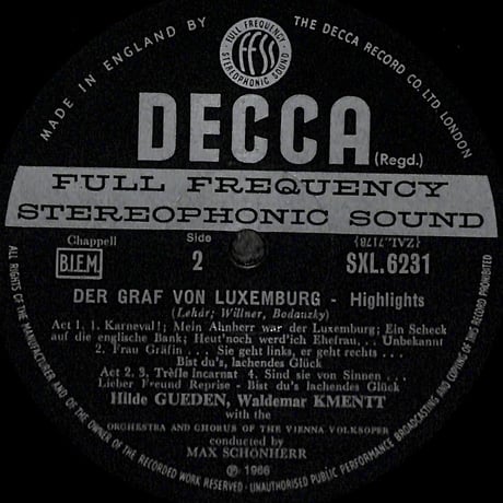 フランツ・レハール / Highlights From Der Graf Von Luxemburg,Der Zarewitsch [※輸入盤,生産国:UK,品番:SXL 6231］(LPレコード)
