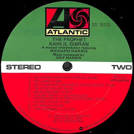 Kahlil Gibran Featuring Richard Harris / The Prophet [※輸入盤,生産国:US,品番:SD 18120］(LPレコード)