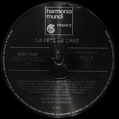 クレメンチッチ・コンソート,レネー・クレメンチッチ / La Fête De L´âne - Traditions Du Moyen-Age [※France盤,品番:HM 1036］(LPレコード)