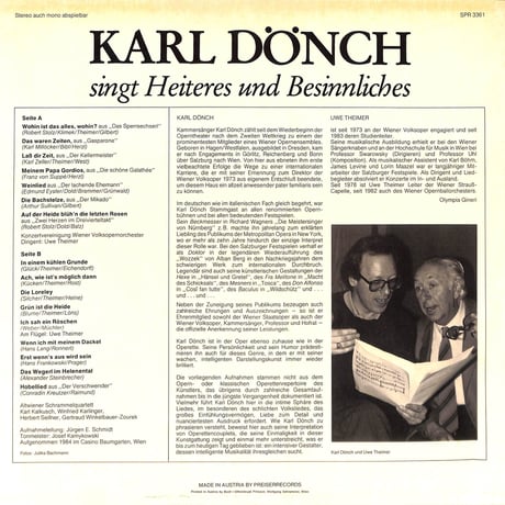 カール・デンヒ / Wohin Ist Das Alles, Wohin [※輸入盤,生産国:Austria,品番:SPR 3361］(LPレコード)