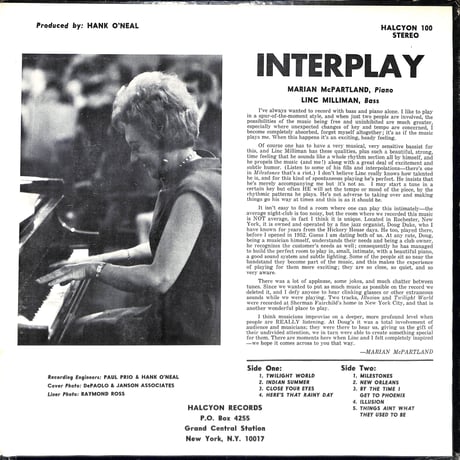 マリアン・マクパートランド / Interplay [※輸入盤,生産国:US,品番:HALCYON 100］(LPレコード)