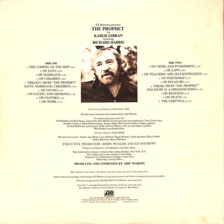 Kahlil Gibran Featuring Richard Harris / The Prophet [※輸入盤,生産国:US,品番:SD 18120］(LPレコード)