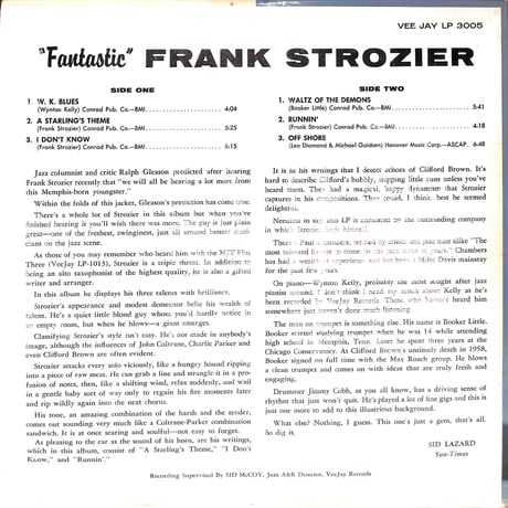 フランク・ストロジャー / Fantastic Frank Strozier［※輸入盤,生産国:US,品番:VJLP-3005］(LPレコード)