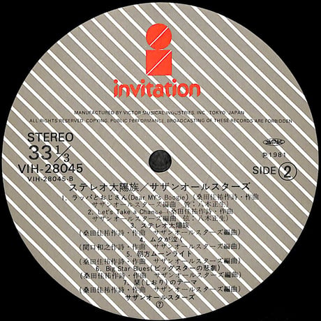 サザンオールスターズ / ステレオ太陽族 [※国内盤,品番:VIH-28045］(LPレコード)