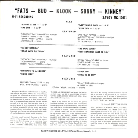 ファッツ・ナヴァロ / Fats Bud-Klook-Sonny-Kinney [※輸入盤,生産国:US,品番:MG 12011］(LPレコード)