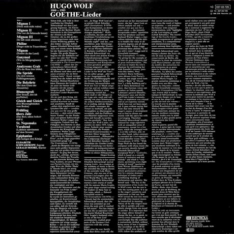 エリーザベト・シュヴァルツコップ / Goethe-Lieder [※輸入盤,生産国:Germany,品番:1C 037-03 725］(LPレコード)