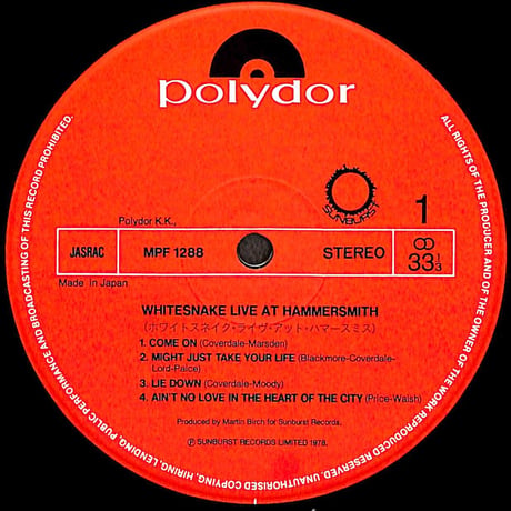 ホワイトスネイク / ライヴ アット・ハマースミス [※国内盤,品番:MPF 1288］(LPレコード)