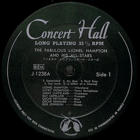 ライオネル・ハンプトン / ライオネル・ハンプトンとオール・スターズ [※国内盤,品番:J-1238A］(LPレコード)