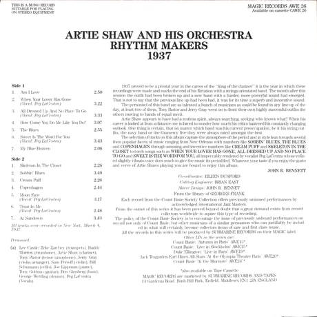 Artie Shaw And His Orchestra / 1937 Rhythm Makers [※輸入盤,生産国:UK,品番:AWE 26］(LPレコード)