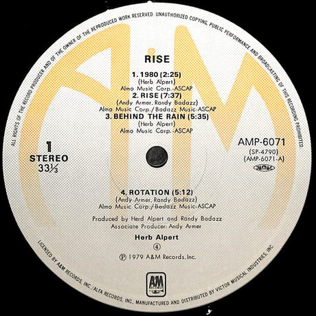 ハーブ・アルパート / ライズ [※国内盤,品番:AMP-6071］(LPレコード)