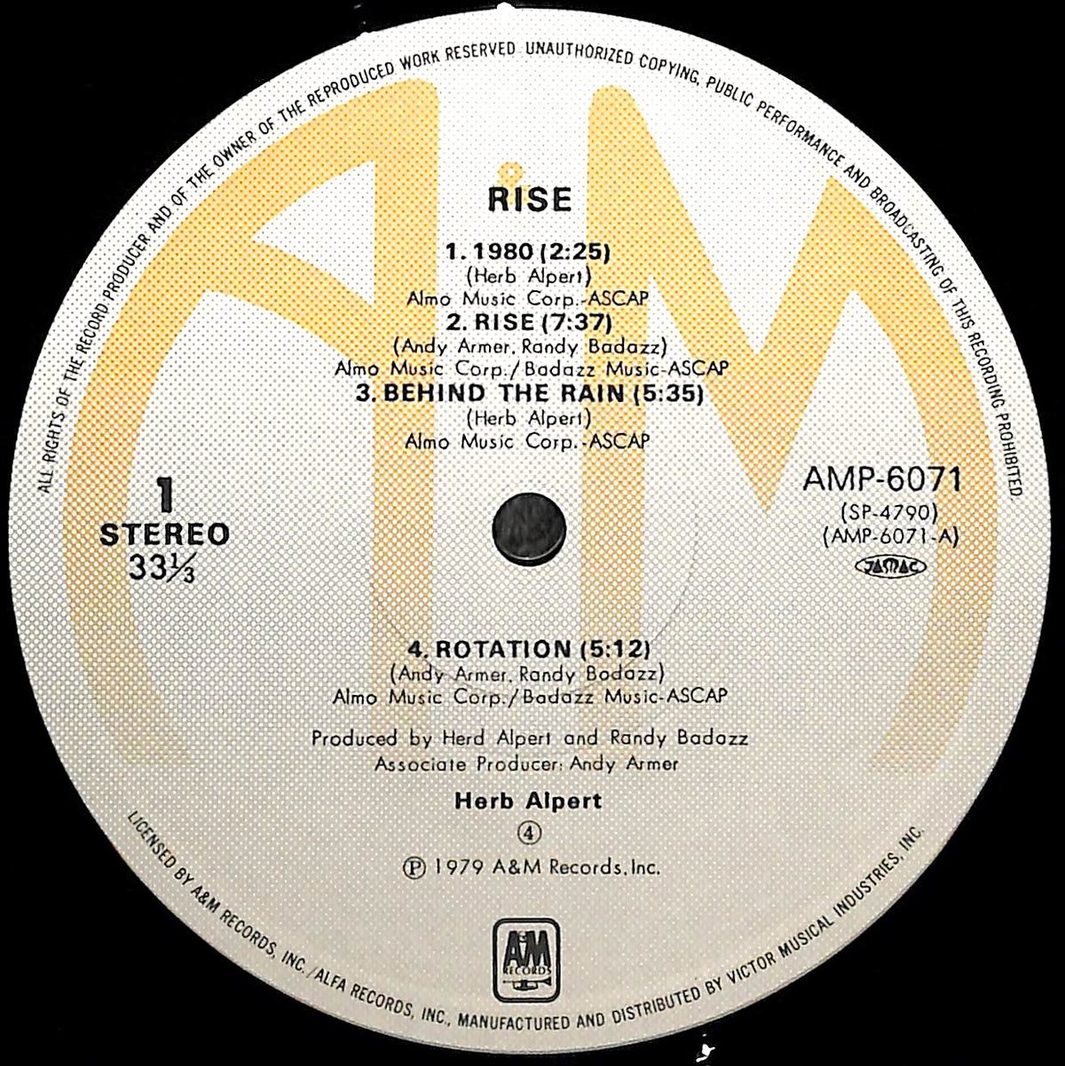 ハーブ・アルパート / ライズ [※国内盤,品番:AMP-6071］(LPレコード