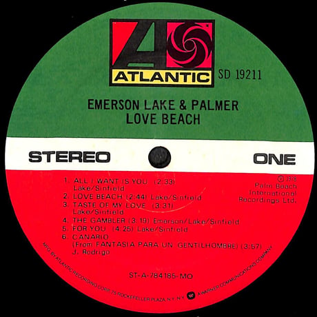 エマーソン・レイク・アンド・パーマー / Emerson, Lake & Palmer Love Beach［※輸入盤,生産国:US,品番:SD 19211］(LPレコード)