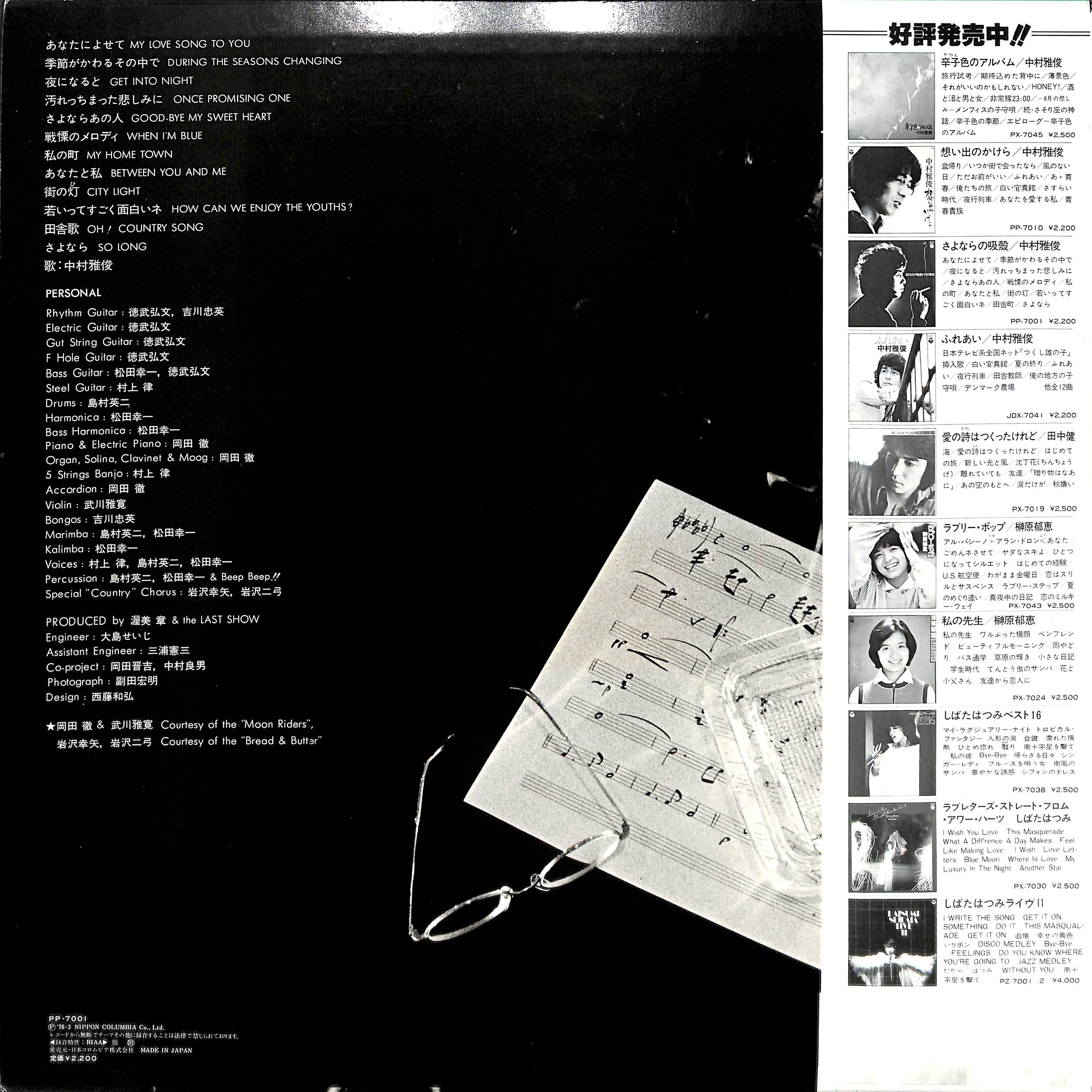 中村雅俊 / さよならの吸殻 [※国内盤,品番:PP-7001］(LPレコード