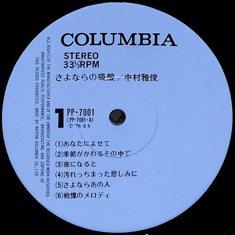 中村雅俊 / さよならの吸殻 [※国内盤,品番:PP-7001］(LPレコード)