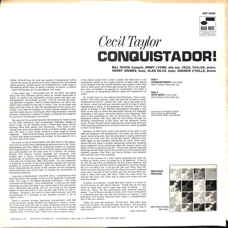 セシル・テイラー / Conquistador! [※輸入盤,生産国:US,品番:BST 84