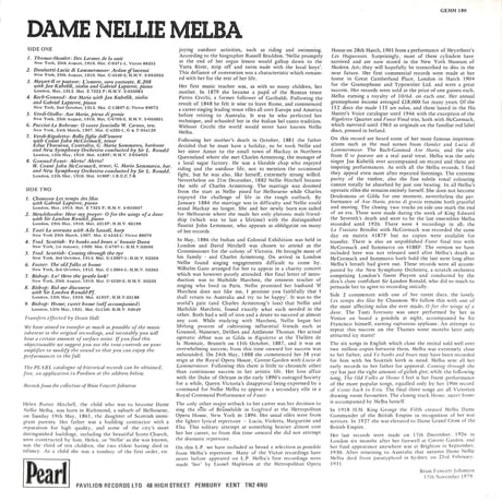 ネリー・メルバ / Dame Nellie Melba [※輸入盤,生産国:UK,品番:GEMM 180］(LPレコード)