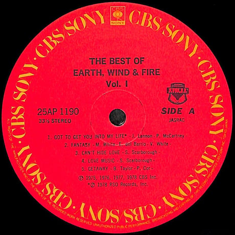 アース・ウィンド・アンド・ファイアー / ベスト･オブ･アース･ウィンド&ファイアー [※国内盤,品番:25AP 1190］(LPレコード)