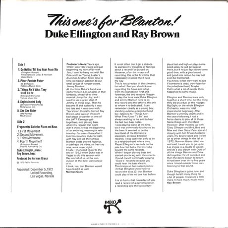 デューク・エリントン,レイ・ブラウン / デューク・エリントン&レイ・ブラウン・デュオ [※国内盤,品番:MW 2136］(LPレコード)