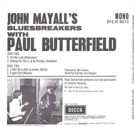 ジョン・メイオール&ザ・ブルースブレイカーズ with ポール・バターフィールド / All My Life + 3［※輸入盤 生産国:UK 品番:DFE-R 8673］(7inchシングル)