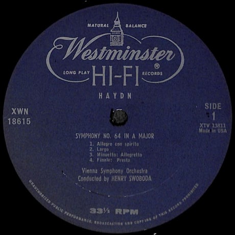 フランツ・ヨーゼフ・ハイドン / Symphony No. 64 In A Major 他 [※輸入盤,生産国:US,品番:XWN 18615］(LPレコード)
