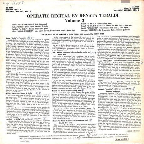 レナータ・テバルディ / Operatic Recital by Renata Tebaldi Volume 3 [※輸入盤,生産国:UK,品番:LL 1354］(LPレコード)