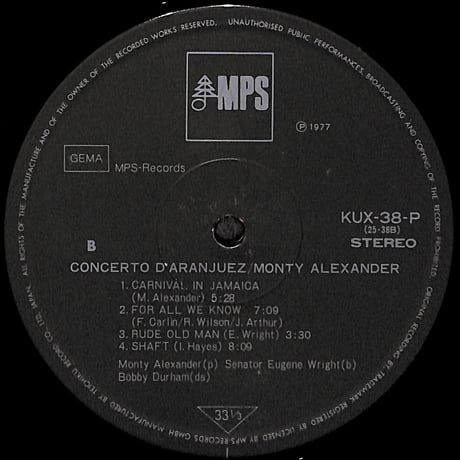 モンティ・アレキサンダー / アランフェス [※国内盤,品番:KUX-38-P］(LPレコード)