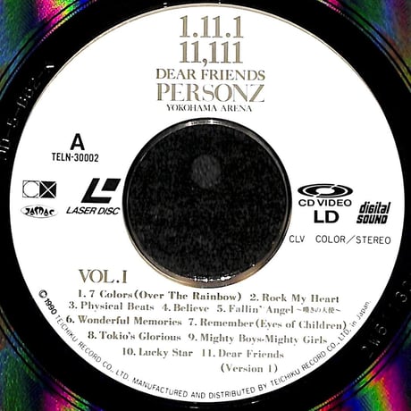 PERSONZ / 1.11.1 11,111 Dear Friends Yokohama Arena Vol.1 [発売年:1990年][※品番:TELN-30002](Laser Disc)