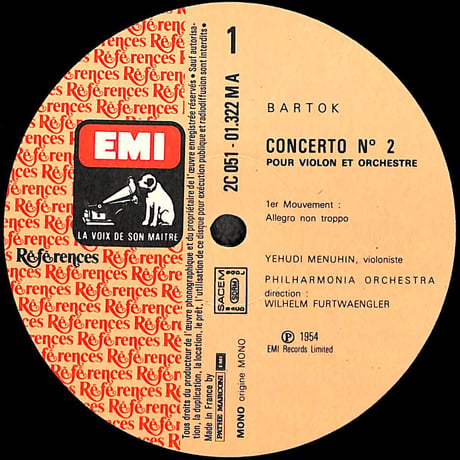 バルトーク,メニューイン,フルトヴェングラー / Concerto n°2 pour violon et orchestre [※輸入盤,生産国:France,品番:2C 051-01322］(LP)