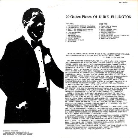 デューク・エリントン / 20 Golden Pieces Of Duke Ellington [※輸入盤,生産国:US,品番:BDL-2021-B］(LPレコード)