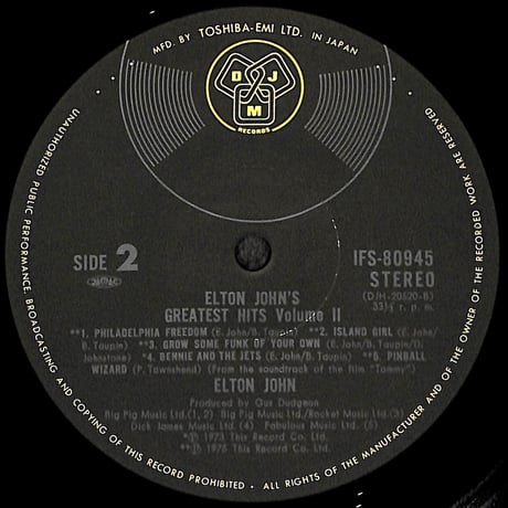 エルトン・ジョン / グレーテスト・ヒット Vol.2 [※国内盤,品番:IFS-80945］(LPレコード)