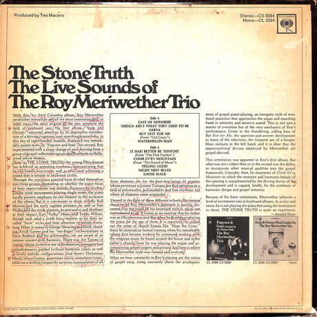 ロイ・メリウェザー・トリオ / The Stone Truth [※輸入盤,生産国:US,品番:CL 2584］(LPレコード)