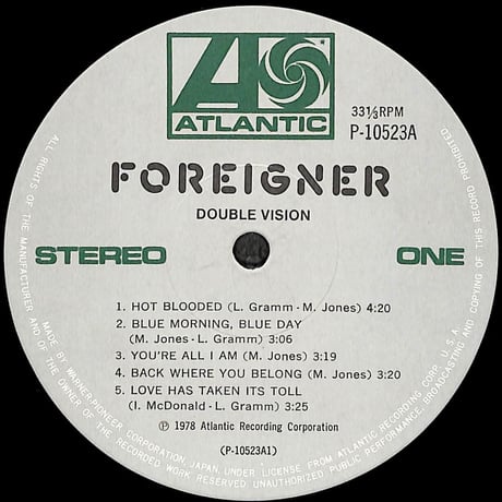 フォリナー / ダブル・ヴィジョン [※国内盤,品番:P-10523A］(LPレコード)