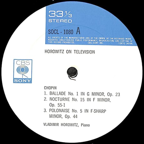 ウラディミール・ホロヴィッツ / Horowitz On Television [※国内盤,品番:SOCL 1080］(LPレコード)
