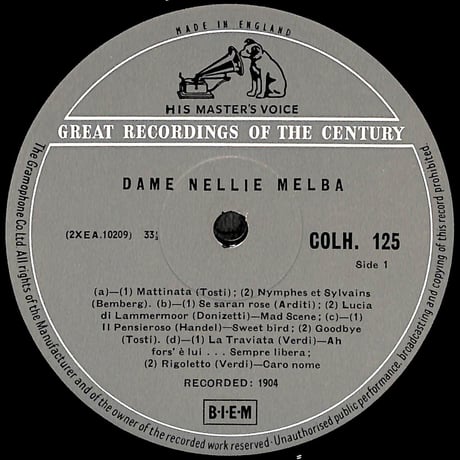 ネリー・メルバ / Operatic & Song Recital [※輸入盤,生産国:UK,品番:COLH 125］(LPレコード)