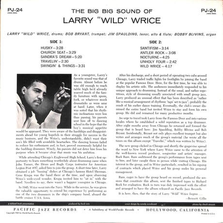 ラリー･ワイルド･ライス / Wild! The Big Big Sound Of Larry "Wild" Wrice [※輸入盤,生産国:US,品番:PJ-24］(LPレコード)