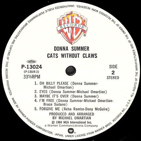 ドナ･サマー / キャッツ・ウィズアウト・クロウズ [※国内盤,品番:P-13024］(LPレコード)