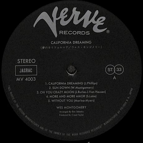 ウェス・モンゴメリー / 夢のカリフォルニア  [※国内盤,品番:MV 4003］(LPレコード)