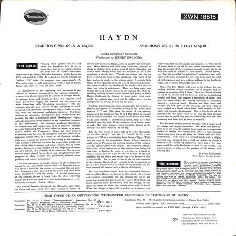フランツ・ヨーゼフ・ハイドン / Symphony No. 64 In A Major 他 [※輸入盤,生産国:US,品番:XWN 18615］(LPレコード)
