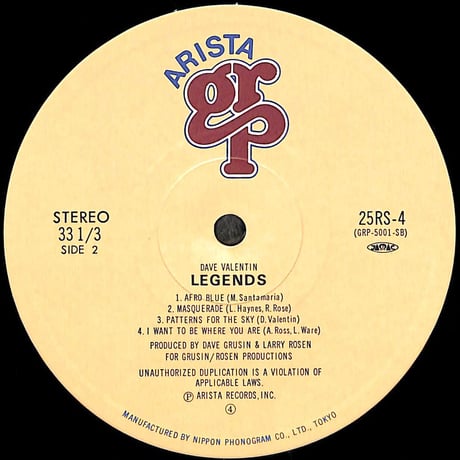 デイヴ・バレンティン / 伝説 [※国内盤,品番:25RS-4］(LPレコード)