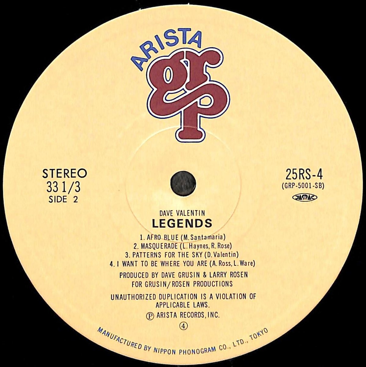 デイヴ・バレンティン / 伝説 [※国内盤,品番:25RS-4］(LPレコード