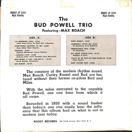 バド・パウエル・トリオ / Featuring Max Roach Bud［※輸入盤,生産国:US,品番:LP 2224］(LPレコード)