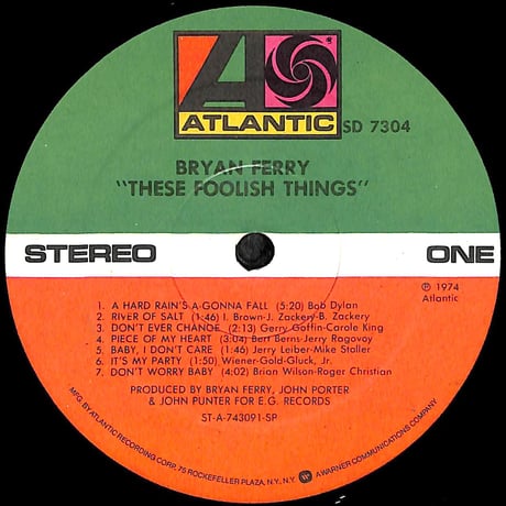 ブライアン・フェリー / These Foolish Things [※輸入盤,生産国:US,品番:SD 7304］(LPレコード)